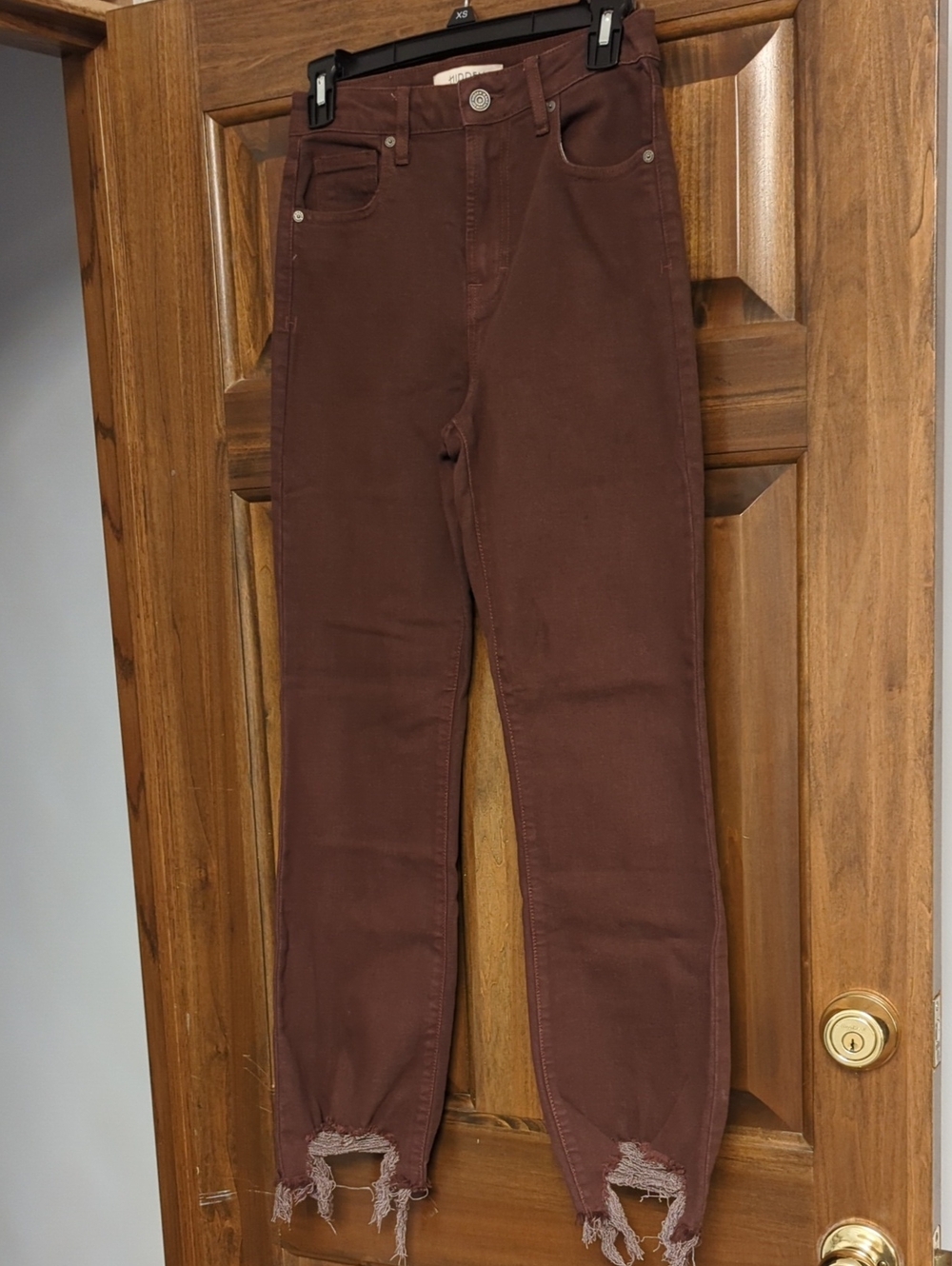 Women’s High-Rise Distressed Hem Jeans — Brown